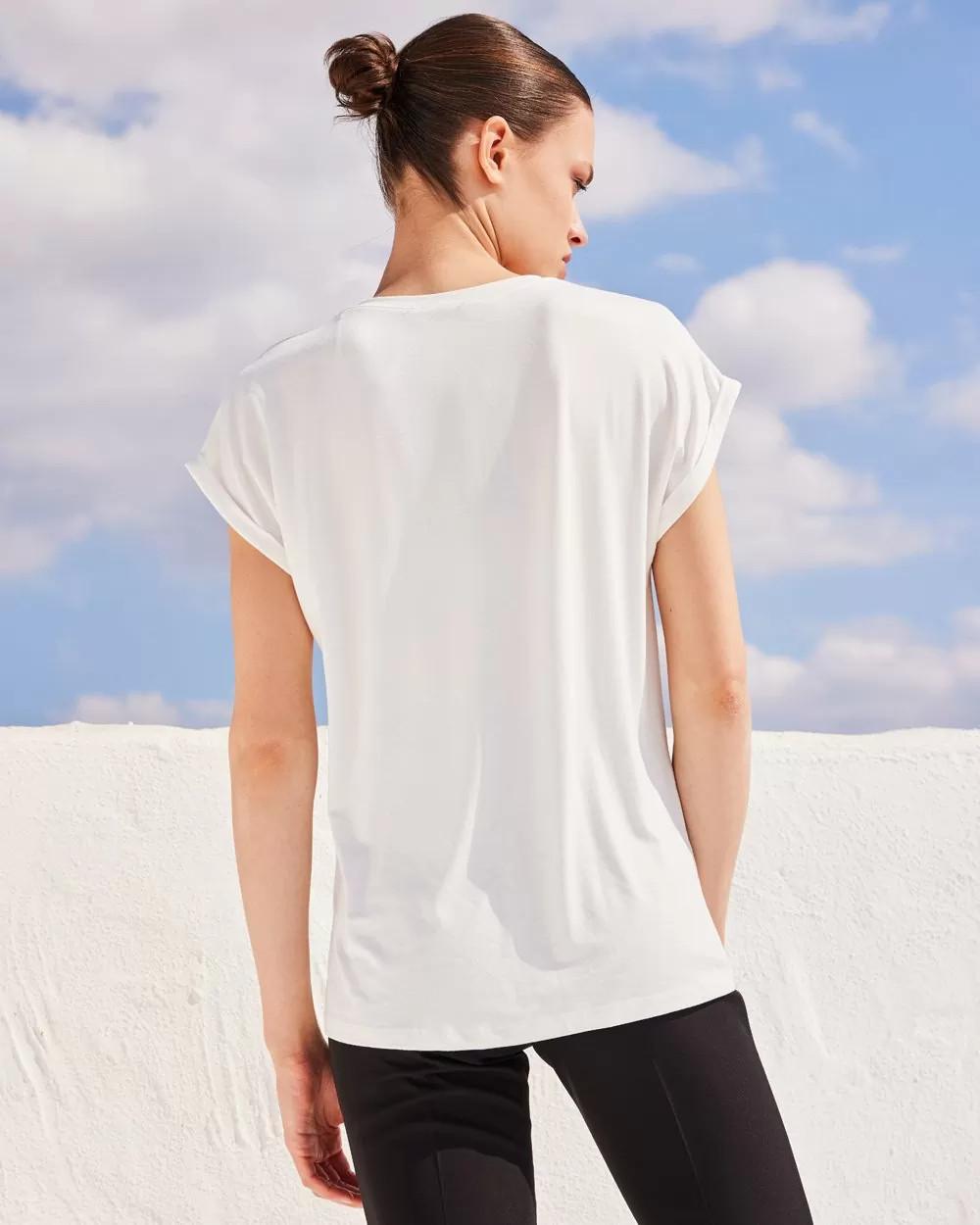 Forel Μπλούζα Εκρού με Ζαπονέ Μανίκι και Σχέδιο με Πέρλες - Image 3