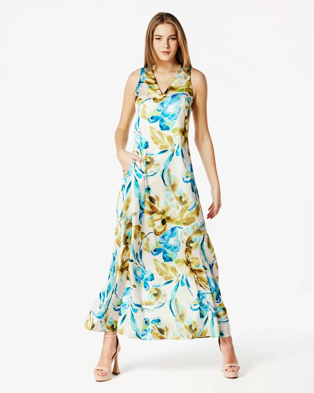 Forel Φόρεμα Floral Μακρύ Τυρκουάζ - Image 3