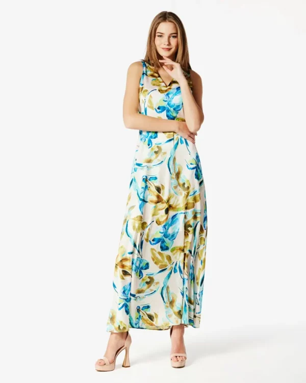 Forel Φόρεμα Floral Μακρύ Τυρκουάζ