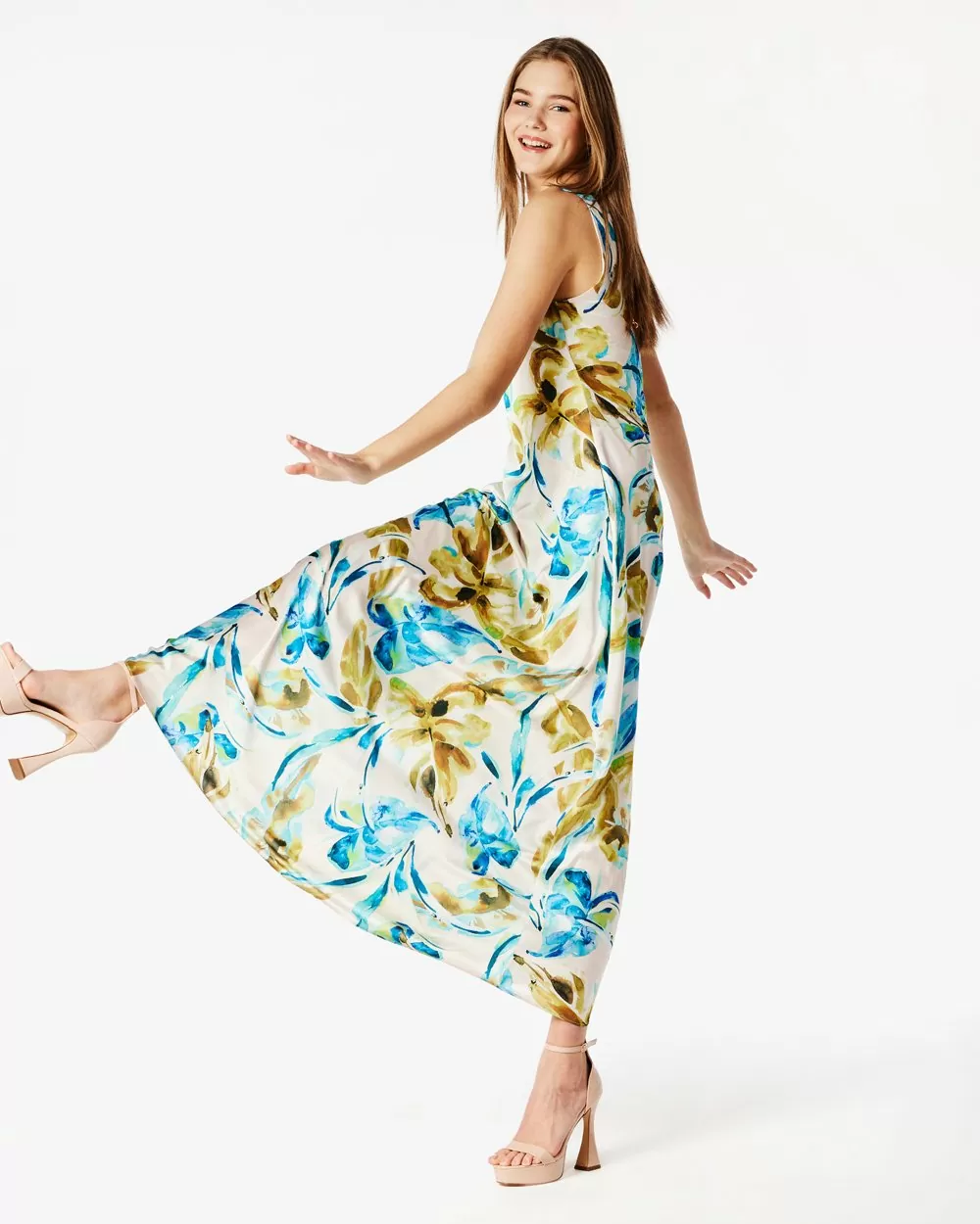 Forel Φόρεμα Floral Μακρύ Τυρκουάζ - Image 4