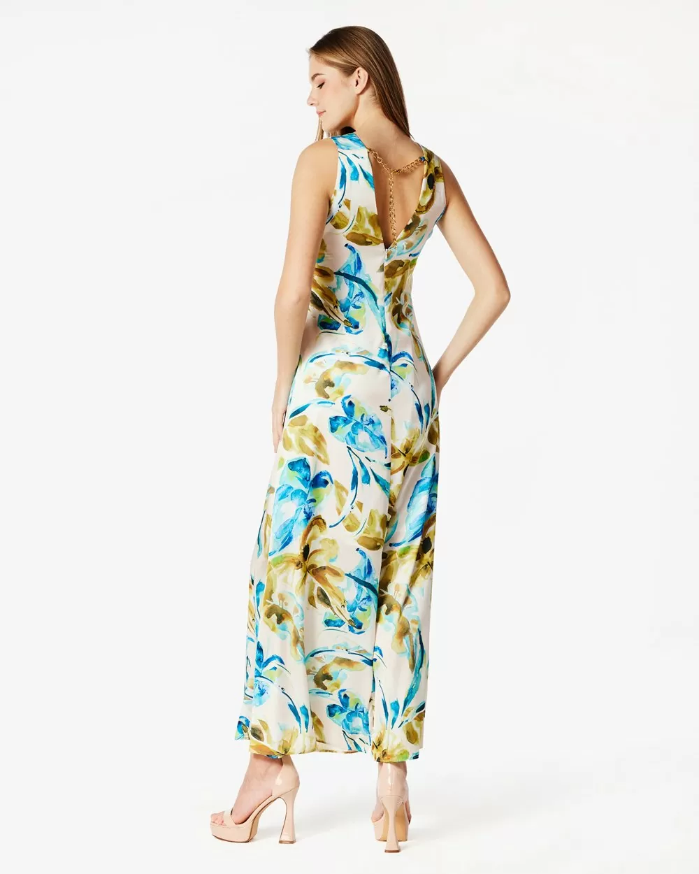 Forel Φόρεμα Floral Μακρύ Τυρκουάζ - Image 2