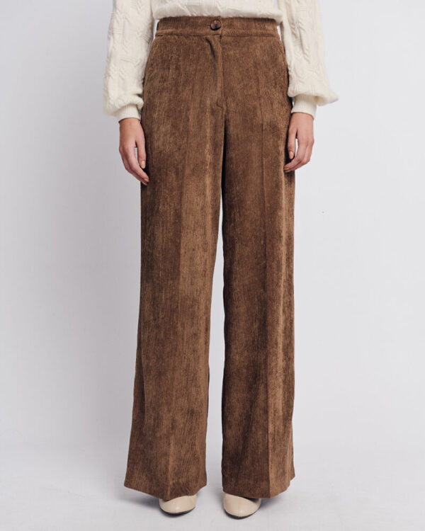 Forel Γυναικείο Ψηλόμεσο Κοτλέ Παντελόνι σε Ίσια Γραμμή Ταμπά Brown