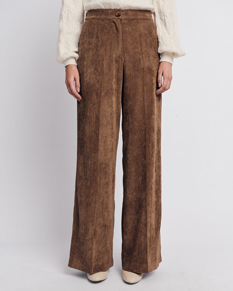 Forel Γυναικείο Ψηλόμεσο Κοτλέ Παντελόνι σε Ίσια Γραμμή Ταμπά Brown