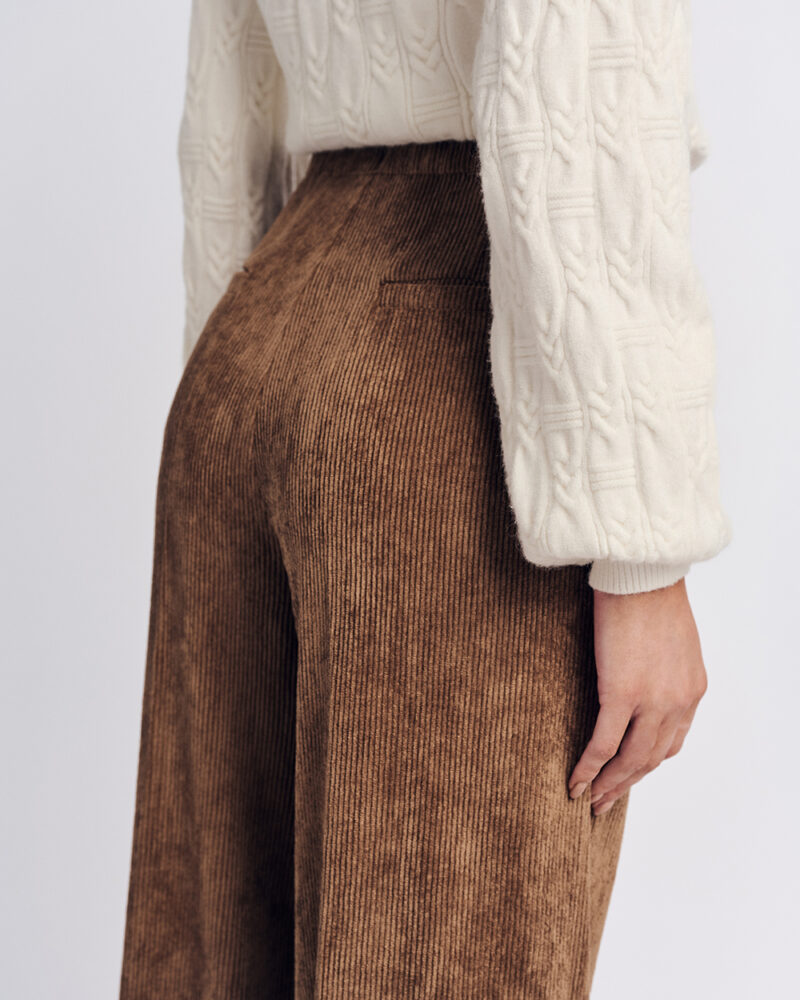 Forel Γυναικείο Ψηλόμεσο Κοτλέ Παντελόνι σε Ίσια Γραμμή Ταμπά Brown - Image 2