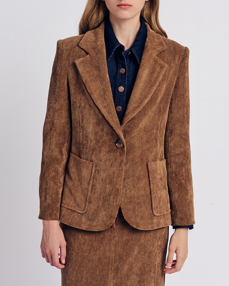 Forel Γυναικείο Κοτλέ Σακάκι Ταμπά Καφέ