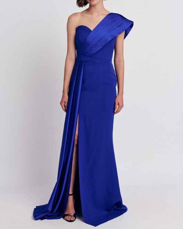 Forel Βραδινό Φόρεμα Σατέν Μaxi Μπλέ Ρουά