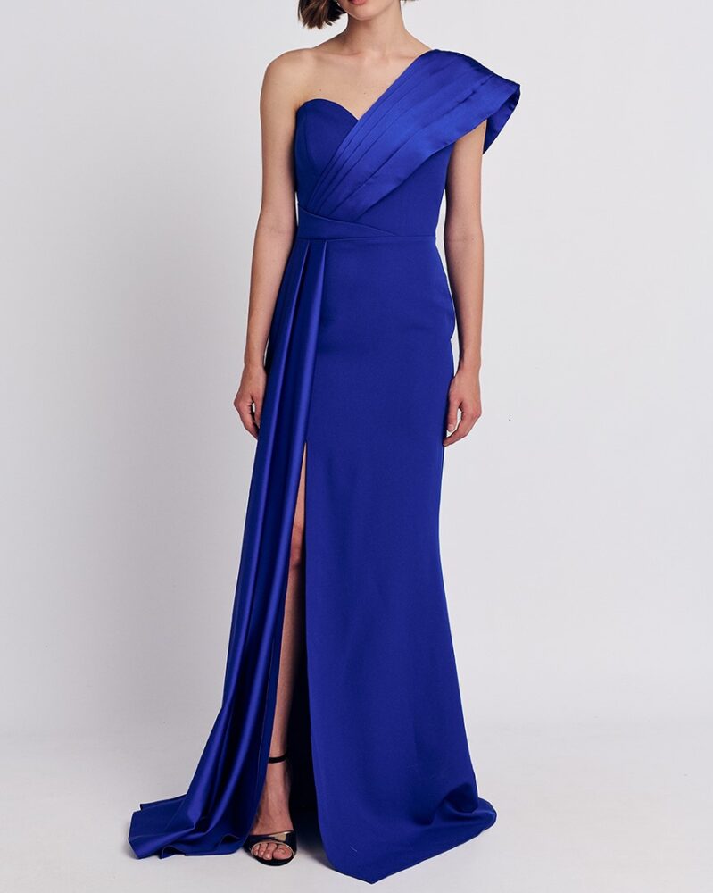 Forel Βραδινό Φόρεμα Σατέν Μaxi Μπλέ Ρουά