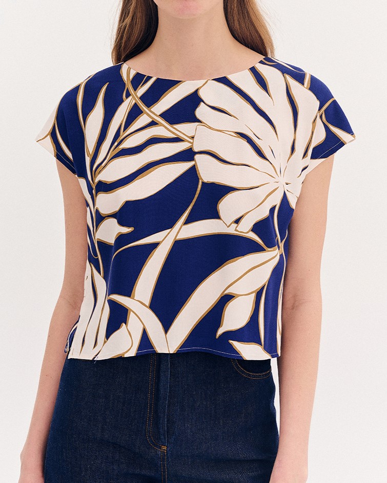 Forel Μπλούζα Μπλέ Εμπριμέ Βισκόζ