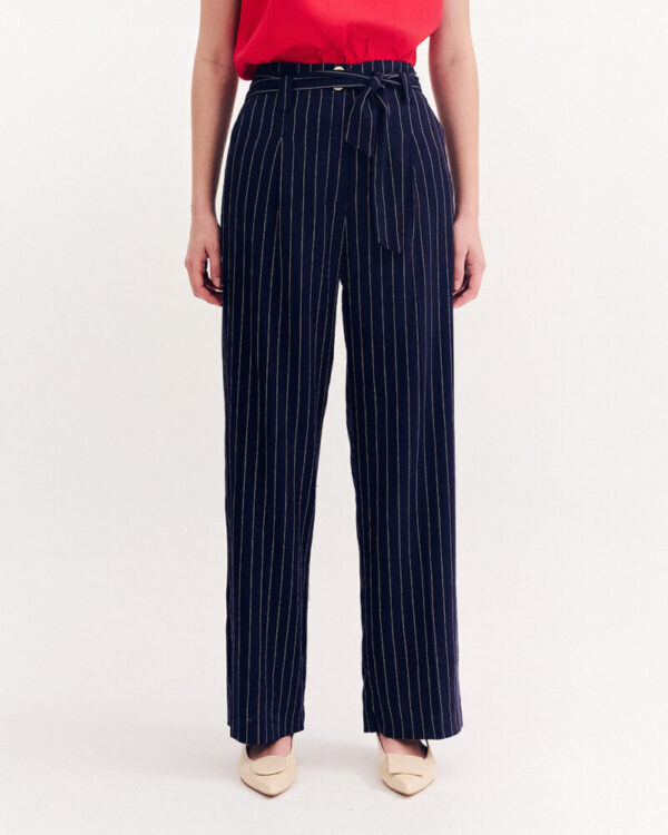 Forel Γυναικείο Λινό Παντελόνι Ριγέ Μπλέ