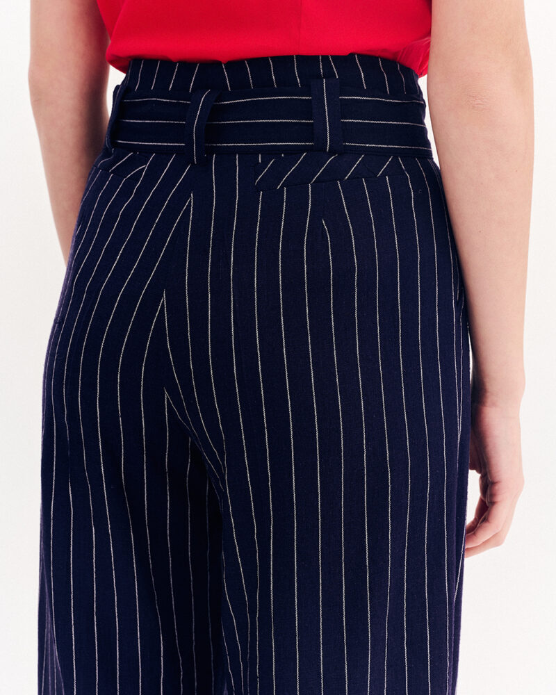 Forel Γυναικείο Λινό Παντελόνι Ριγέ Μπλέ - Image 3