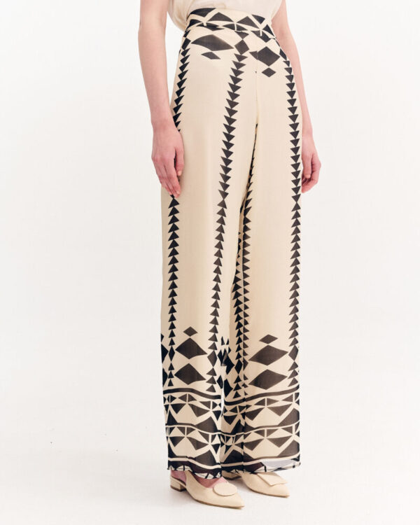 Forel Παντελόνι Εμπριμέ Μπεζ- Μαύρο με Γεωμετρικά Σχέδια