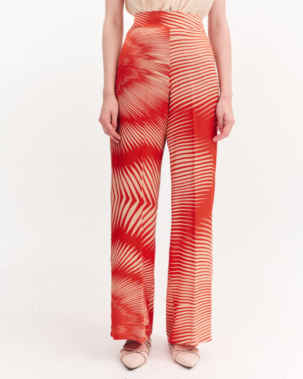 Forel Παντελόνι Εμπριμέ με Φαρδύ Μπατζάκι Πορτοκαλί-Μπεζ