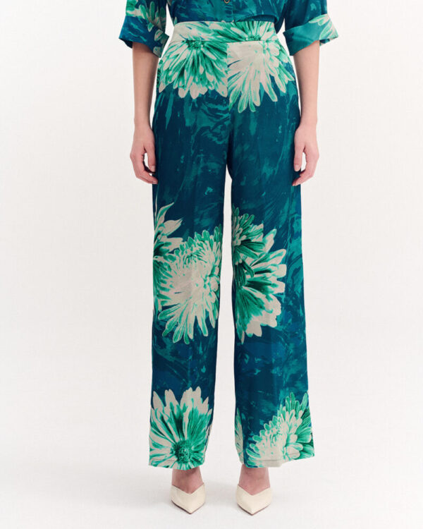Forel Γυναικείο Σατέν Παντελόνι Floral Πράσινο