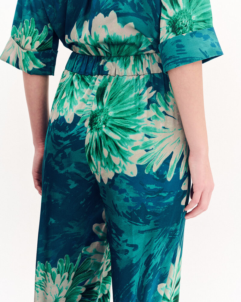 Forel Γυναικείο Σατέν Παντελόνι Floral Πράσινο - Image 2