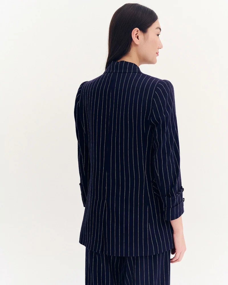 Forel Γυναικείο Σακάκι Μακρύ Ριγέ Μπλέ Σκούρο - Image 2