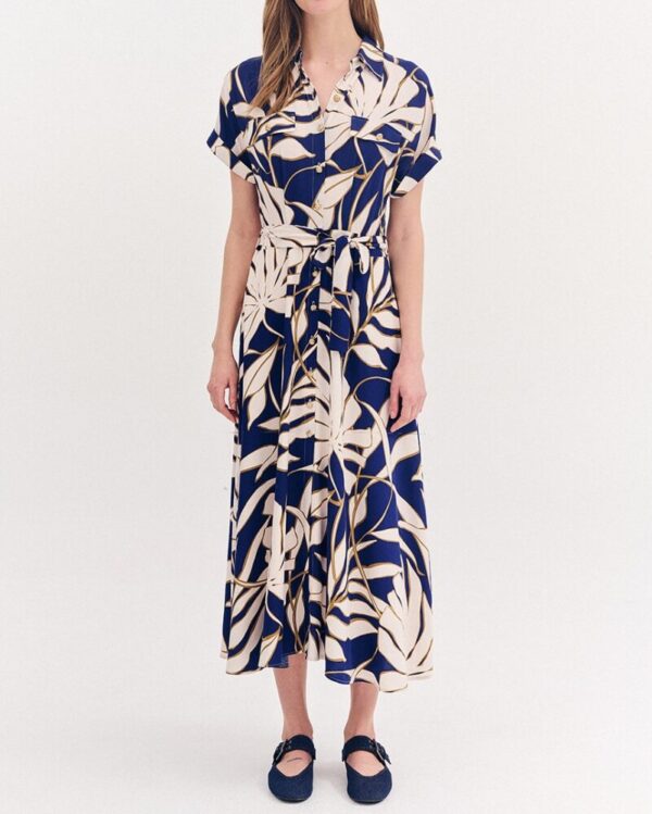 Forel Φόρεμα Μπλέ Εμπριμέ Σεμιζιέ