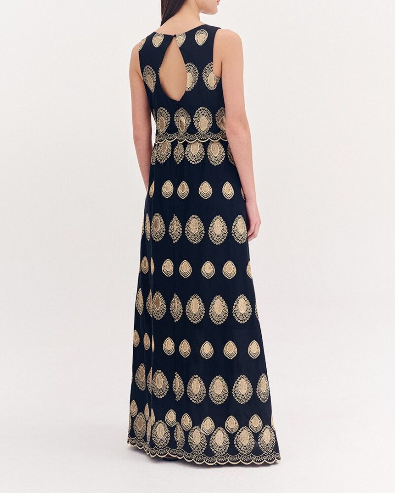 Forel Φόρεμα Mακρύ Mαύρο με Χρυσό Απλικέ Κέντημα - Image 2