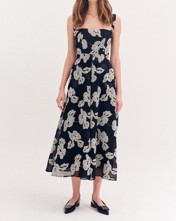 Forel Φόρεμα Cocktail Μαύρο με Απλικέ Κέντημα