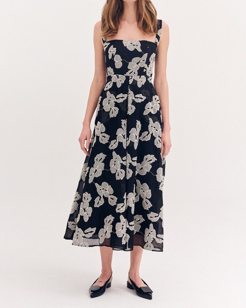 Forel Φόρεμα Cocktail Μαύρο με Απλικέ Κέντημα