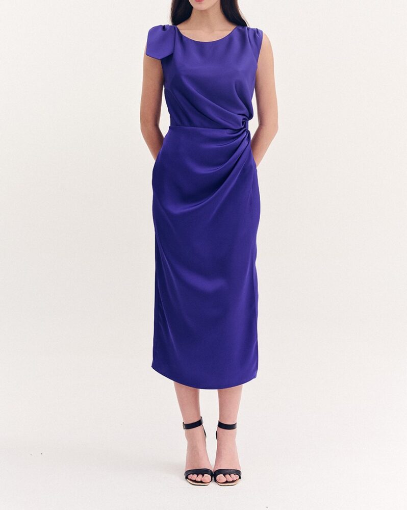 Forel Φόρεμα Στενό Satin Midi Μελάνι