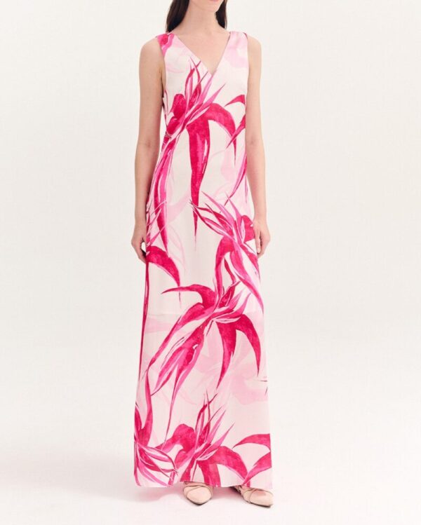 Forel Φόρεμα Φούξια Satin Floral με Αλυσίδα