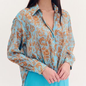 Forel Μακρυμάνικο Γυναικείο Σατέν Πουκάμισο Eμπριμέ