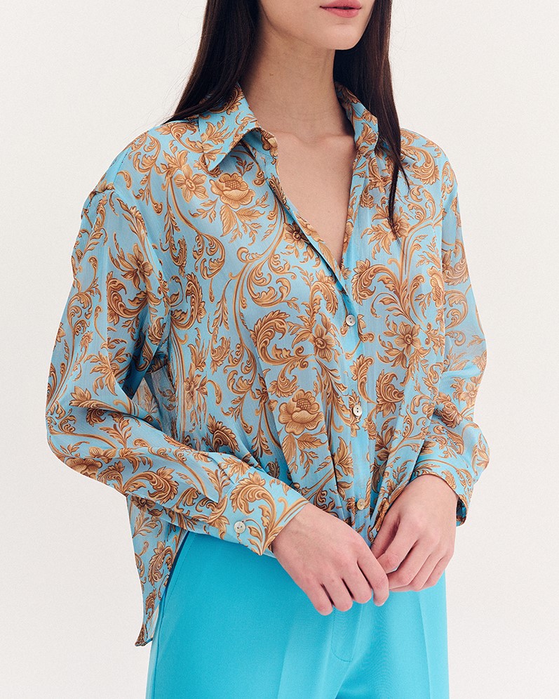 Forel Μακρυμάνικο Γυναικείο Σατέν Πουκάμισο Eμπριμέ