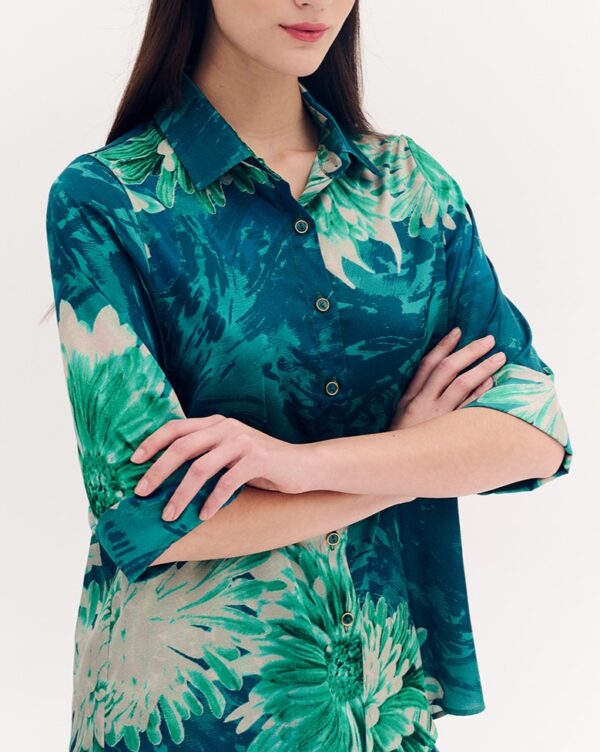 Forel Πουκάμισο Floral Satin Πράσινο