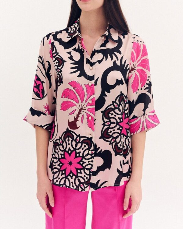 Forel Μακρυμάνικο Γυναικείο Σατέν Πουκάμισο Πολύχρωμο