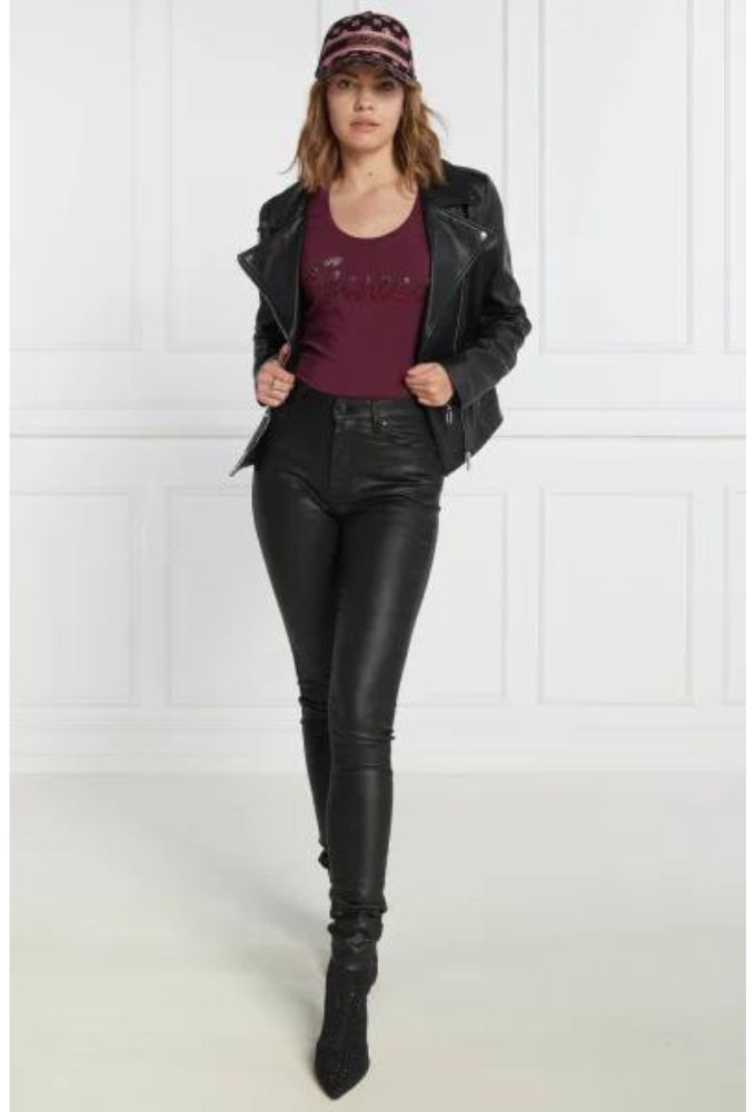 Guess Μπορντό T-shirt με strass στο λογότυπο - Image 4