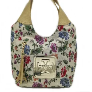 Dolce Φλοραλ Τσάντα Ώμου απο οικολογικό μπεζ δέρμα και ύφασμα .
