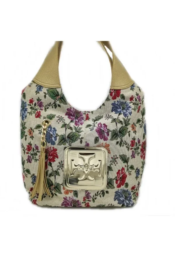 Dolce Φλοραλ Τσάντα Ώμου απο οικολογικό μπεζ δέρμα και ύφασμα .