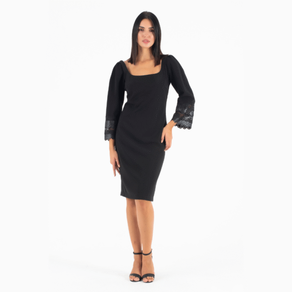 Manolo Μαύρο Midi Φόρεμα με δαντέλα απο Δερματίνη στο μανίκι