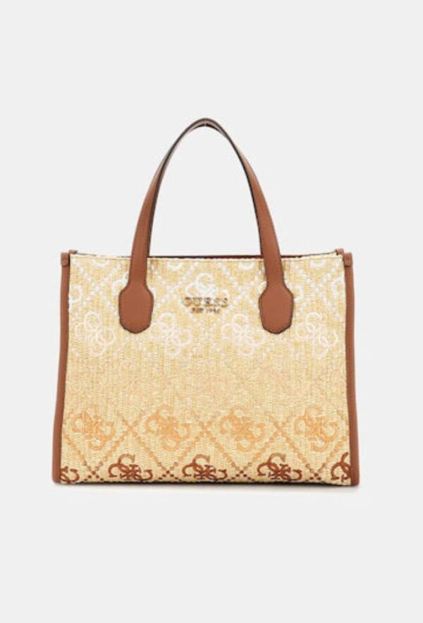 Guess Silvana 2 Ψάθινη Γυναικεία Τσάντα Tote Χειρός Mπεζ