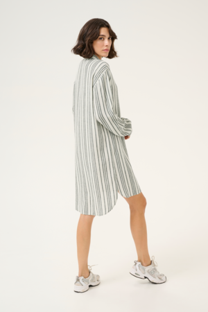 Kaffe KAmilia Λινό Πουκάμισο Μακρύ Γκρί Ανοιχτό με Μαύρες Ρίγες - Image 2