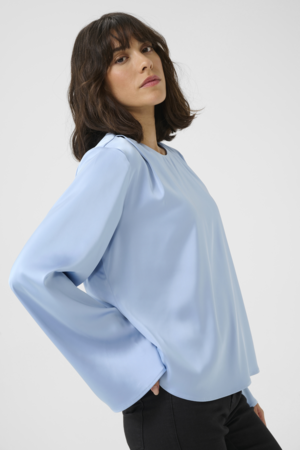 Kaffe KAhill Μπλούζα Τύπου Σατέν Γαλάζια - Image 4