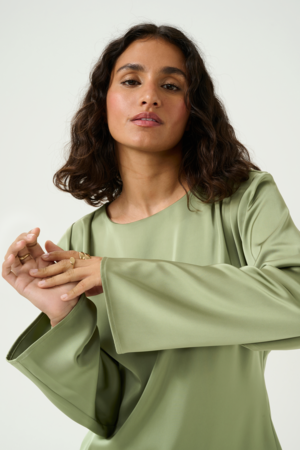 Kaffe KAhill Μπλούζα Τύπου Σατέν Λαδί Ανοιχτό - Image 4