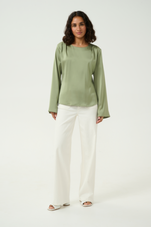 Kaffe KAhill Μπλούζα Τύπου Σατέν Λαδί Ανοιχτό - Image 3