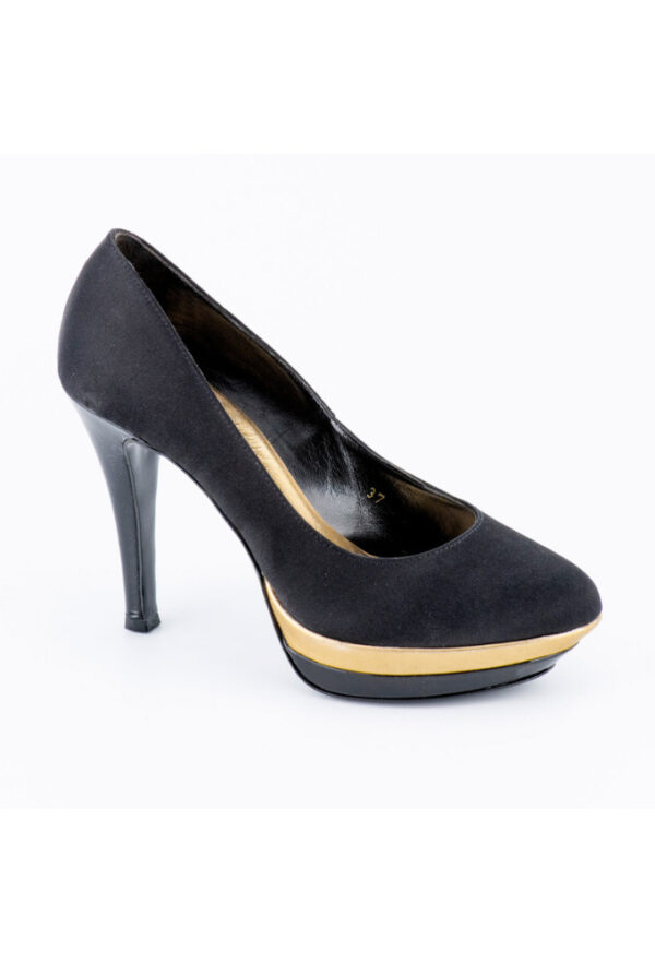 Lisa koskeri Σατέν Μαύρες Γόβες με Φιάπα και Ψηλό Τακούνι