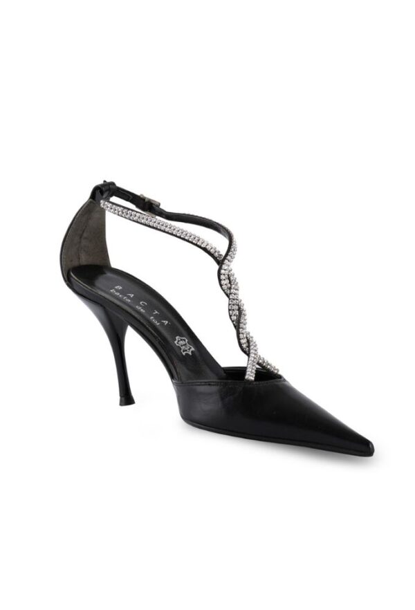 Bacta de Toi Δερμάτινες Μαύρες Μυτερές Γόβες με Στρας