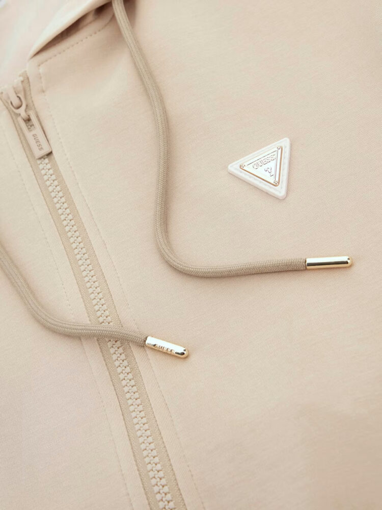 Guess Γυναικεία Ζακέτα Φούτερ με Κουκούλα Μπεζ - Image 4