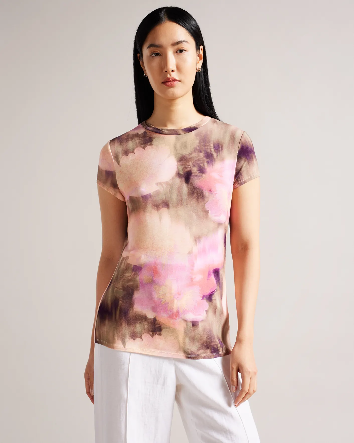 Ted Baker T-Shirt με Λαιμόκοψη ροζ Floral Print