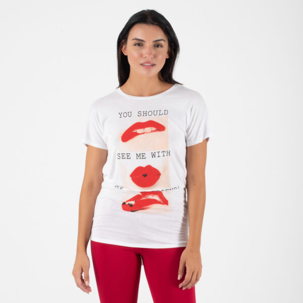 Relish Άσπρη Μπλούζα με κόκκινο τύπωμα μπροστά και ανοιχτή πλάτη