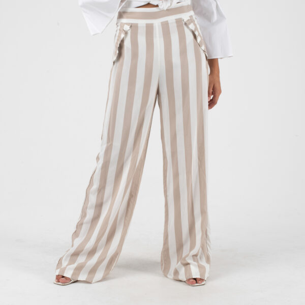 Manolo Άσπρη-Μπεζ Ριγέ Παντελόνα