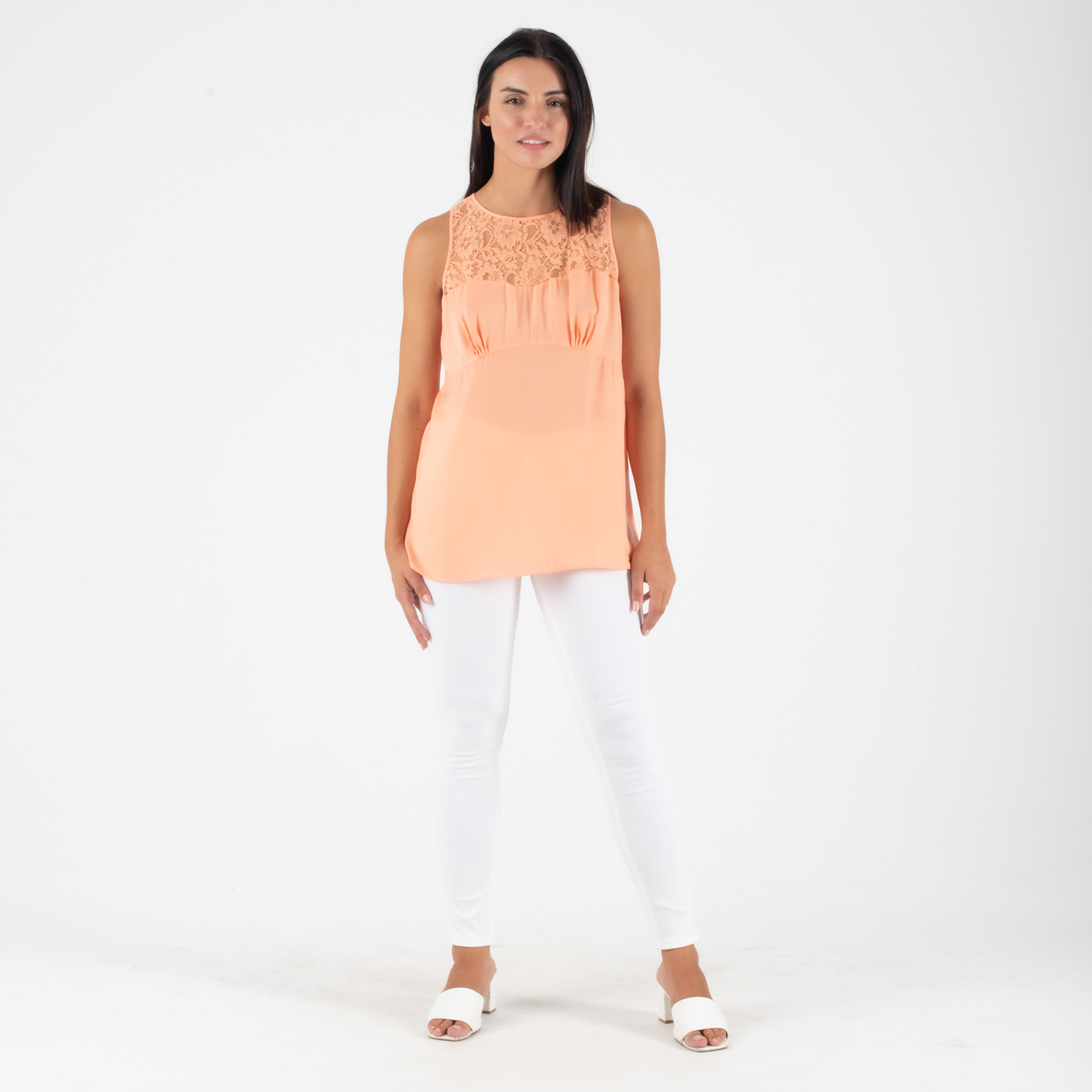 Guess Σατέν Αμάνικη Βερικοκί Μπλούζα - Image 3