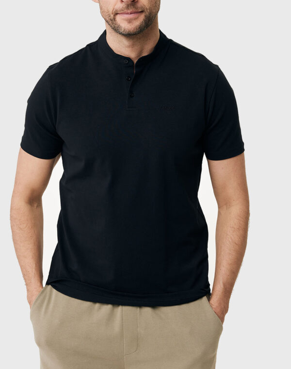 Mexx Polo Mονόχρωμο Μαύρο με Mao Γιακά με Κοντό Μανίκι