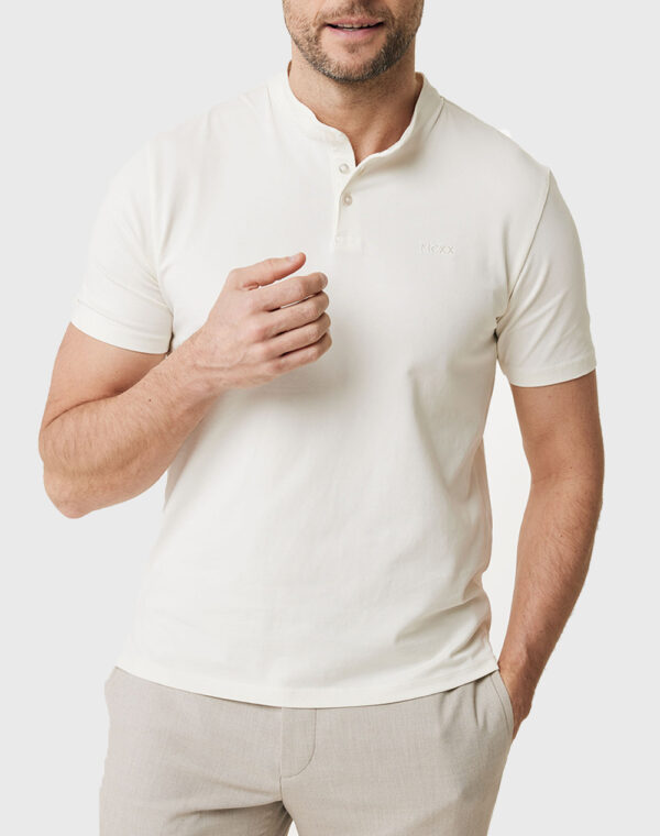 Mexx Polo Mονόχρωμο Εκρού με Mao Γιακά με Κοντό Μανίκι