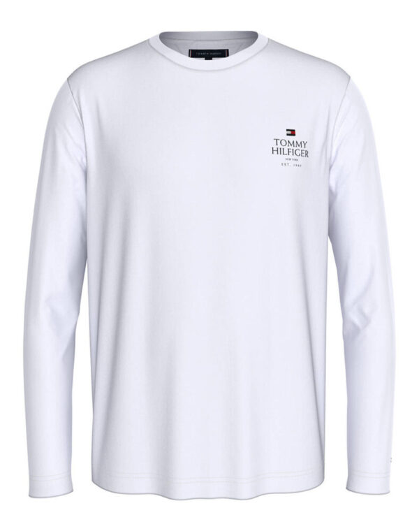 Tommy Hilfiger Ανδρική Άσπρη Βαμβακερή Μακρυμάνικη Μπλούζα με λογότυπο στο πλάι