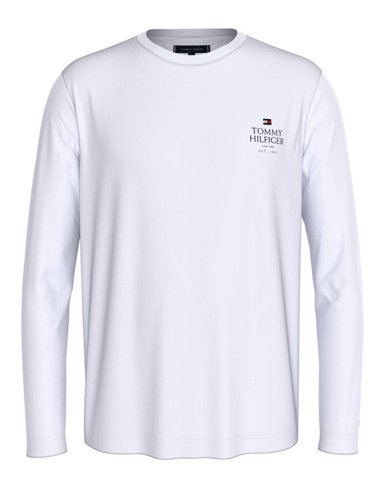Tommy Hilfiger Ανδρική Άσπρη Βαμβακερή Μακρυμάνικη Μπλούζα με λογότυπο στο πλάι