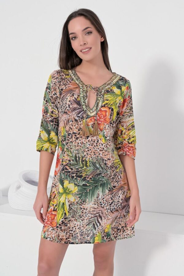 Fullah Sugah Καφτάνι Καφέ με Animal Μοτίβο